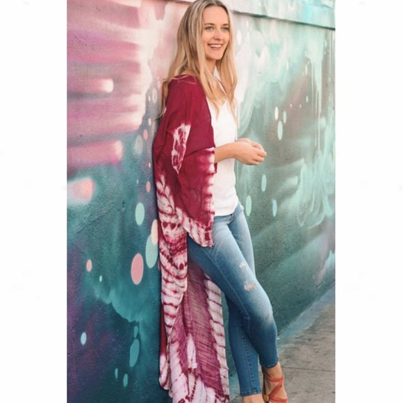 Berry Spellbound Tie-Dye Open-Front Duster Kimono - Picture 6 of 12